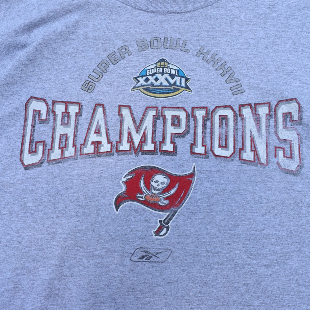 Reebok Tampa Bay Buccaneers Super Bowl XXXVII Champions Shirt Mens XL Gray 2003
